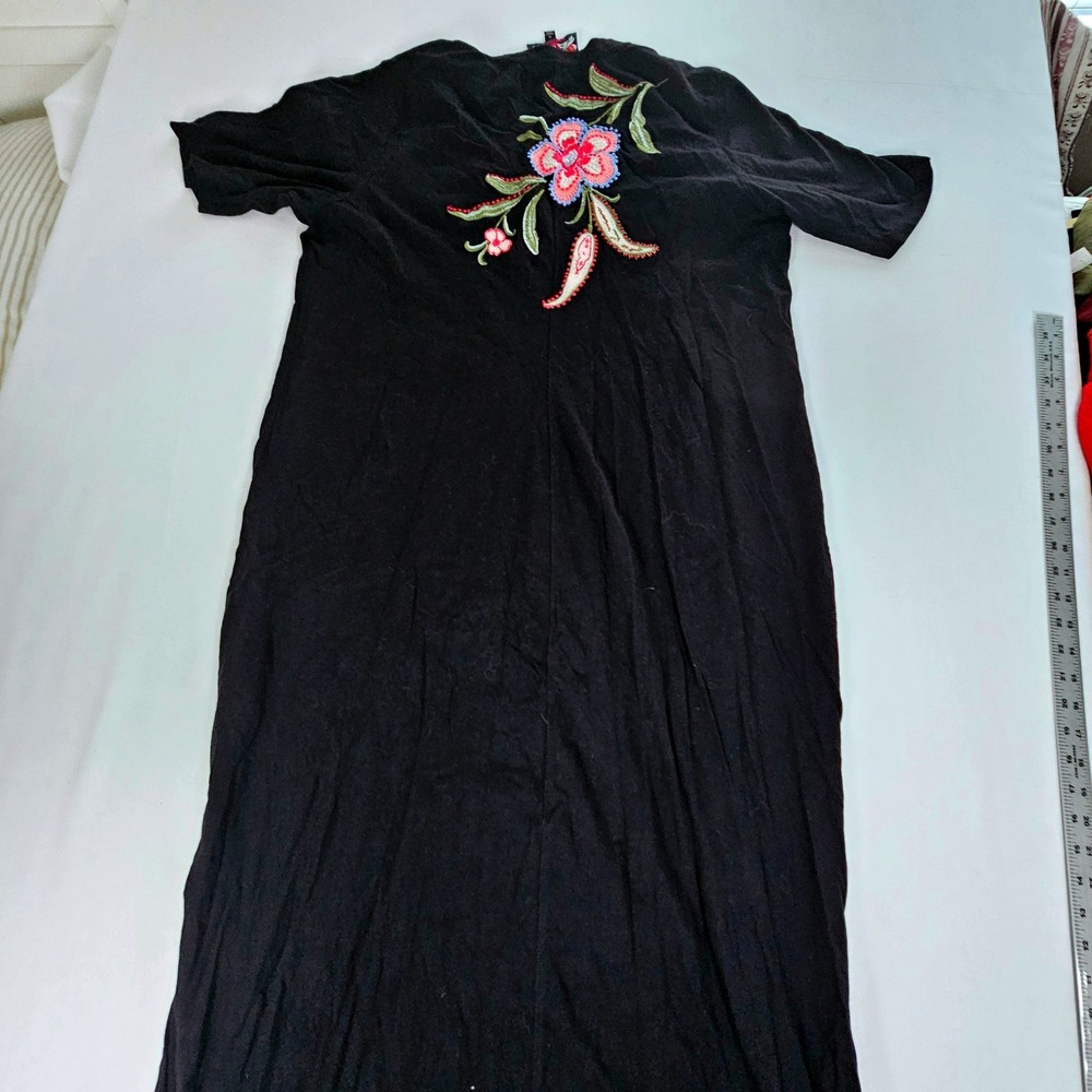 Johnny Was Los Angeles Black Floral Embroidered V-Neck Maxi Dress XL Boho 48in - Picture 8 of 10